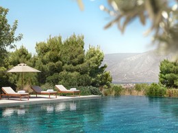 La superbe piscine de l'hôtel Amanzoé en Péloponnèse