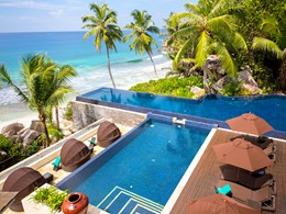 La piscine du Banyan Tree aux Seychelles