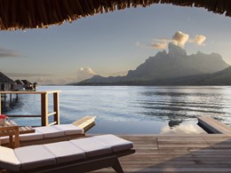 One-bedroom mountain-view overwater bungalow suite with plunge pool