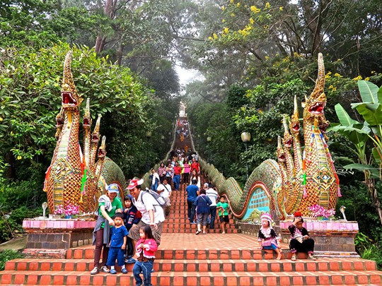 Montez les 306 marches menant Wat Phrathat Doi Suthep
