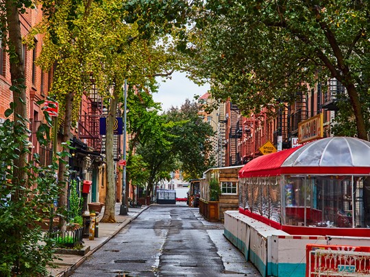 Rue de Greenwich Village, terrasses et briques élégantes