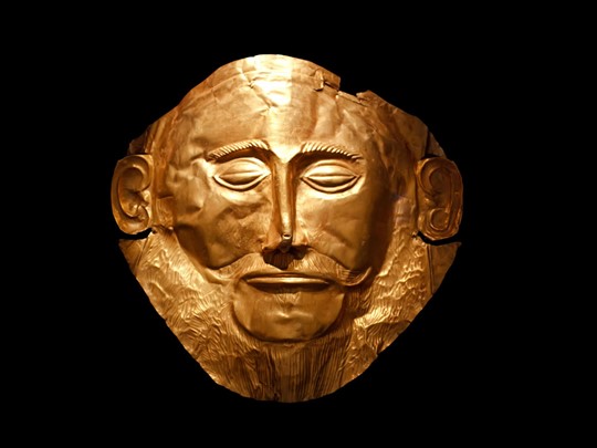 Le masque d'Agamemnon au musée archéologique de Mycènes