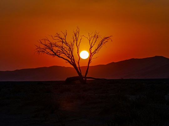 Coucher de soleil sur les plaines en Namibie 