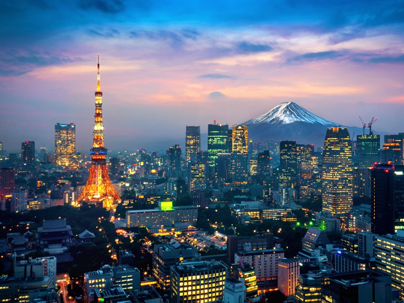 Skyline de Tokyo, dominée par le Mont Fuji