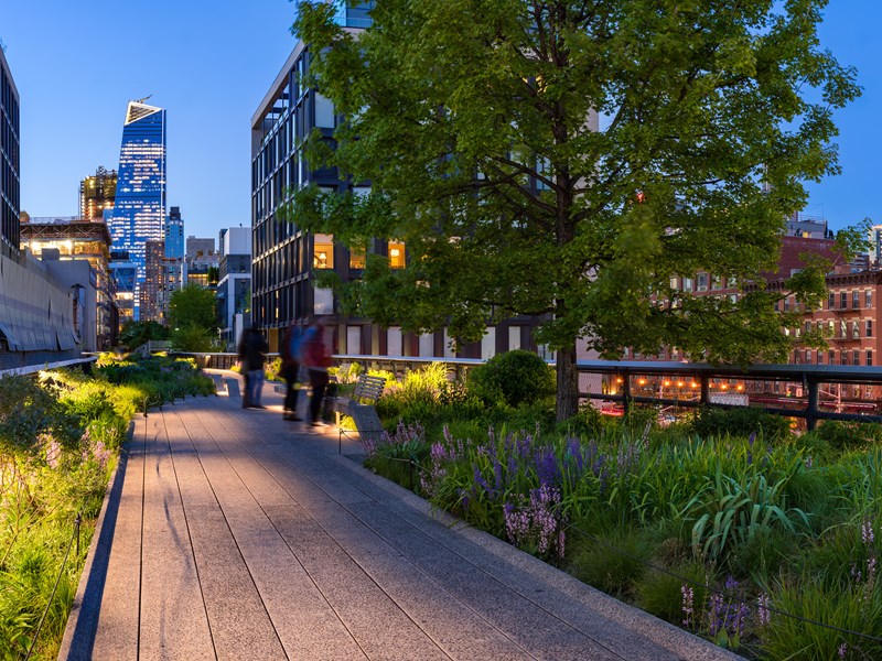 Panorama de la High Line au crépuscule