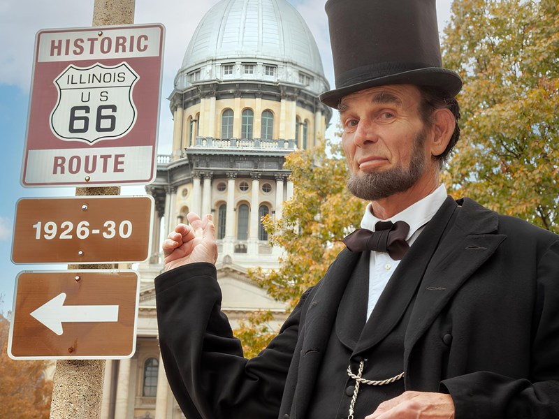 Abraham Lincoln vous accueille au départ de la Route 66