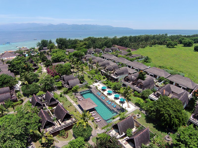 Vue aérienne de l'hôtel Vila Ombak à Lombok